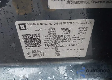 2020 GMC Sierra 1500 2Wd Short Box Sle z USA, uszkodzony, nr VIN 3GTP8BEK2LG325813